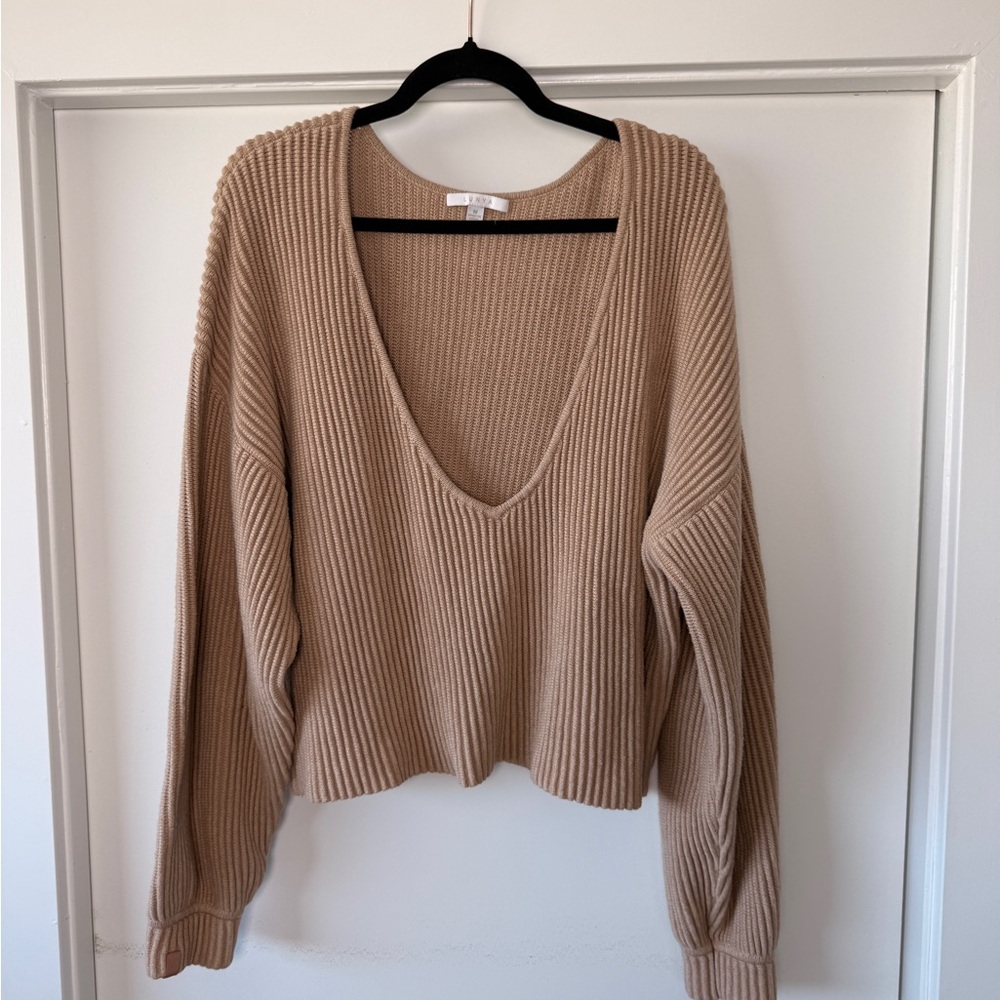 lunya Beige Ribbed V-Neck Sweater